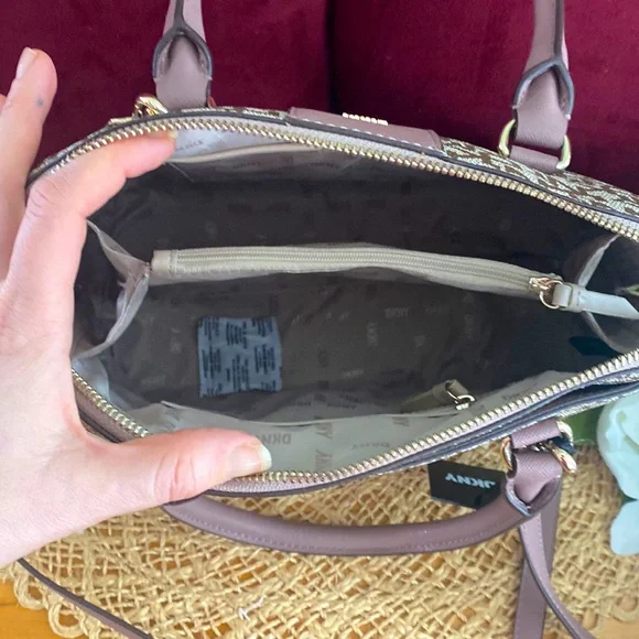DKNY Bryant Medium Round Satchel, Tan & Mauve - Picture 4 of 14
